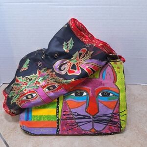 Laurel Burch Cotton Canvas Make Up Bag Pouch/Honey Collection Silk Scarf Set